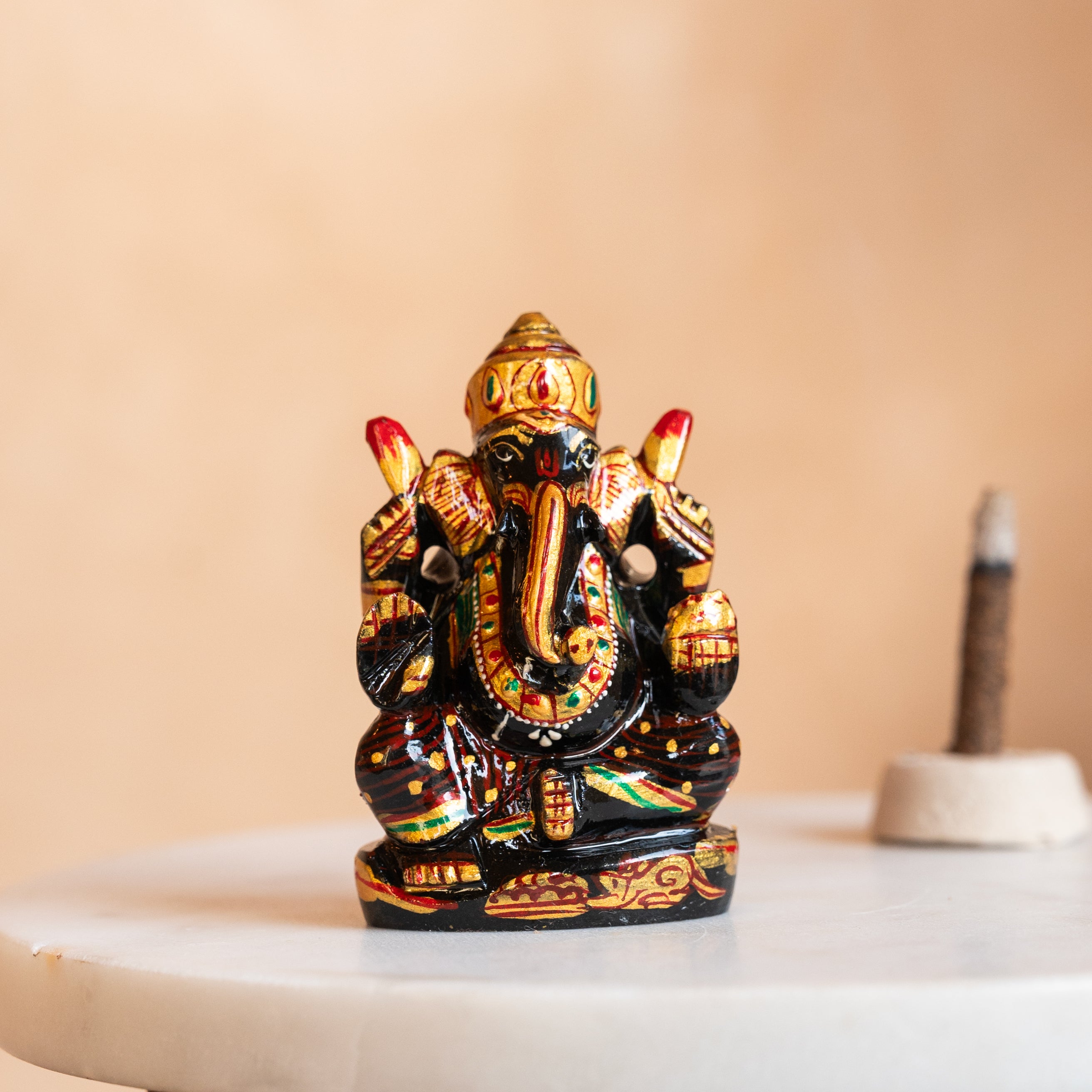 Black Obsidian Ganesh Ji with Meenakari Detailing