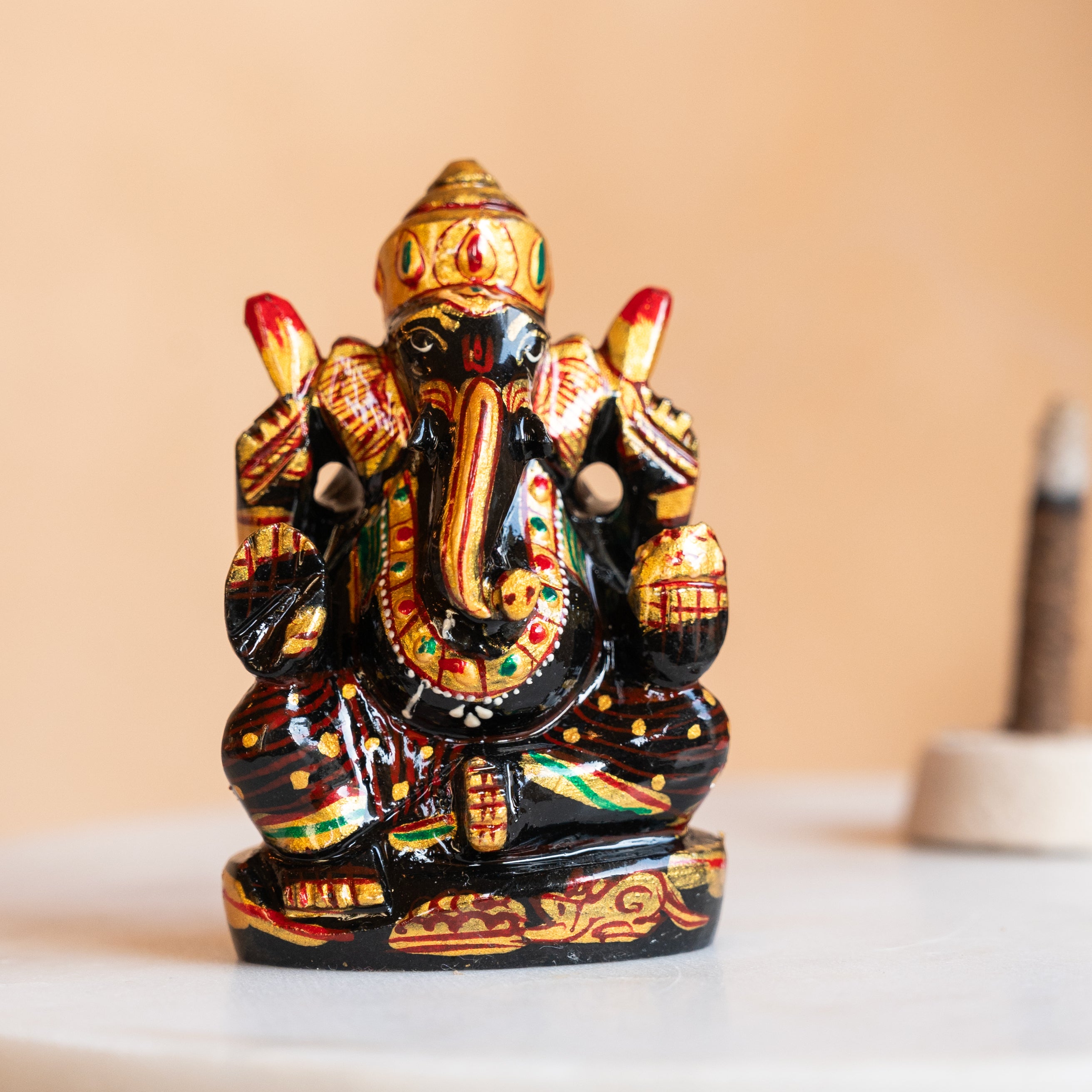 Black Obsidian Ganesh Ji with Meenakari Detailing