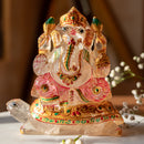 Ganesh Ji carved in Rose Quartz seated on a Turtle