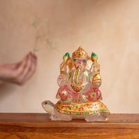 Ganesh Ji carved in Rose Quartz seated on a Turtle