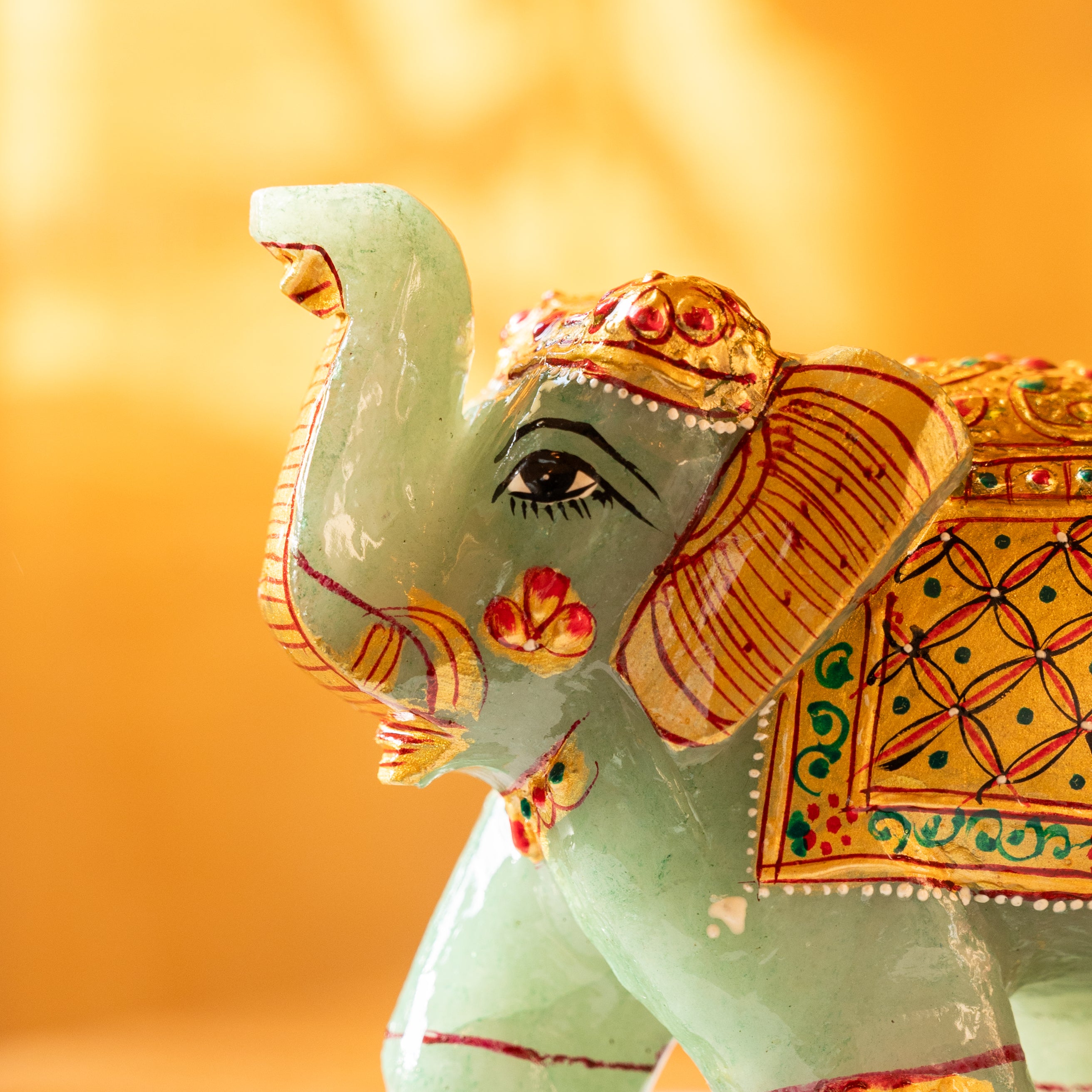 Green Aventurine Elephant with Meenakari Artwork