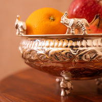 Hand-Carved Silver-Plated Urli with Elephant Base and Border