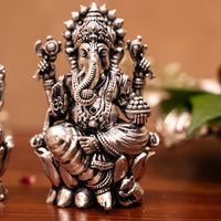 Premium Hand-Carved Silver-Plated Laxmi Ganesh Statue