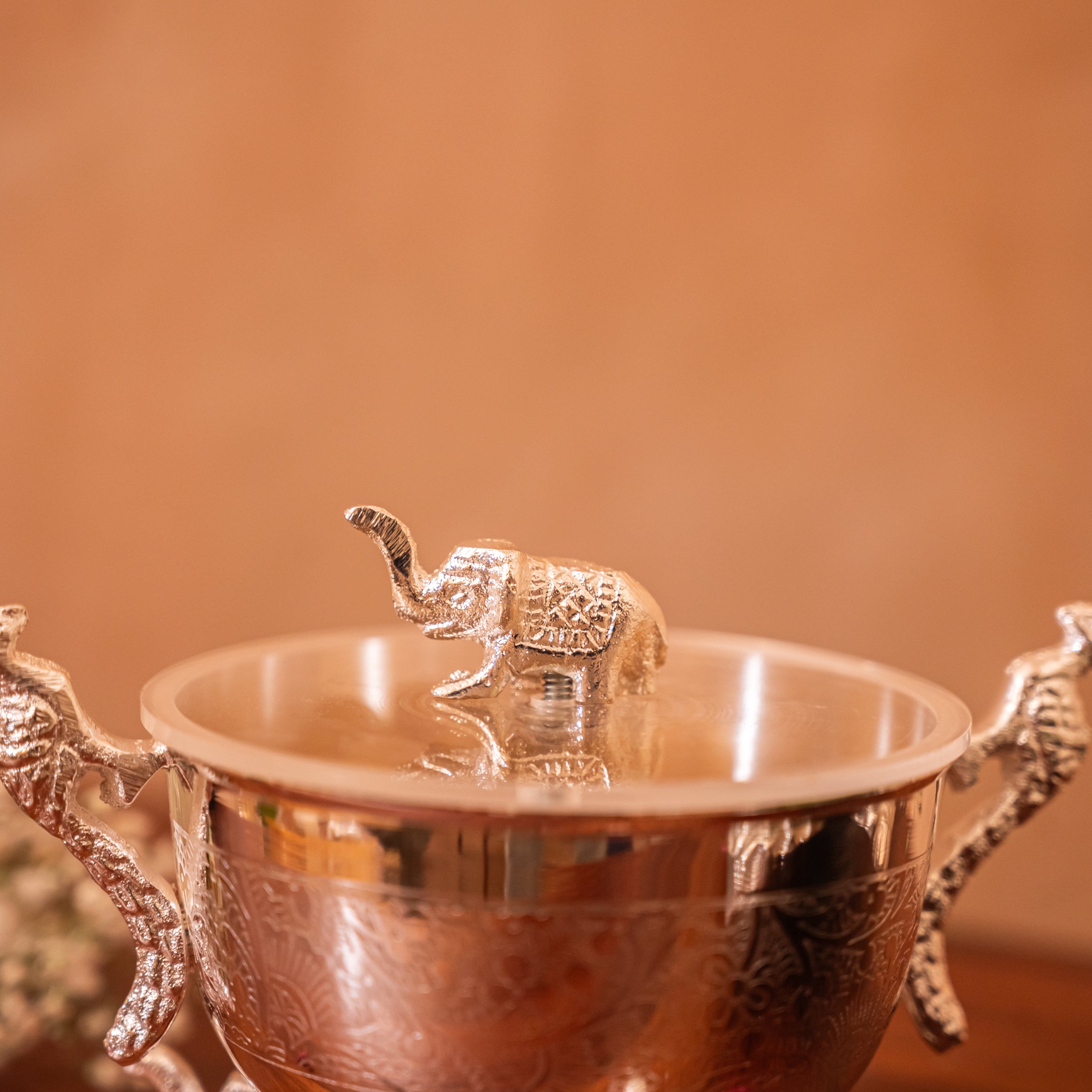 Premium Silver-Plated Elephant and Peacock Dry Fruit Bowl single