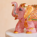 Rose Quartz Elephant with Meenakari Work