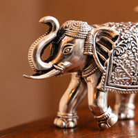 Set of 2 Premium Hand-Carved Brass Elephants with Silver Plating