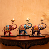 Set of 3 Elephants with Upside Trunks and Tea Light Holders