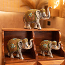 Set of 3 Silver-Plated Elephants with Stone Work