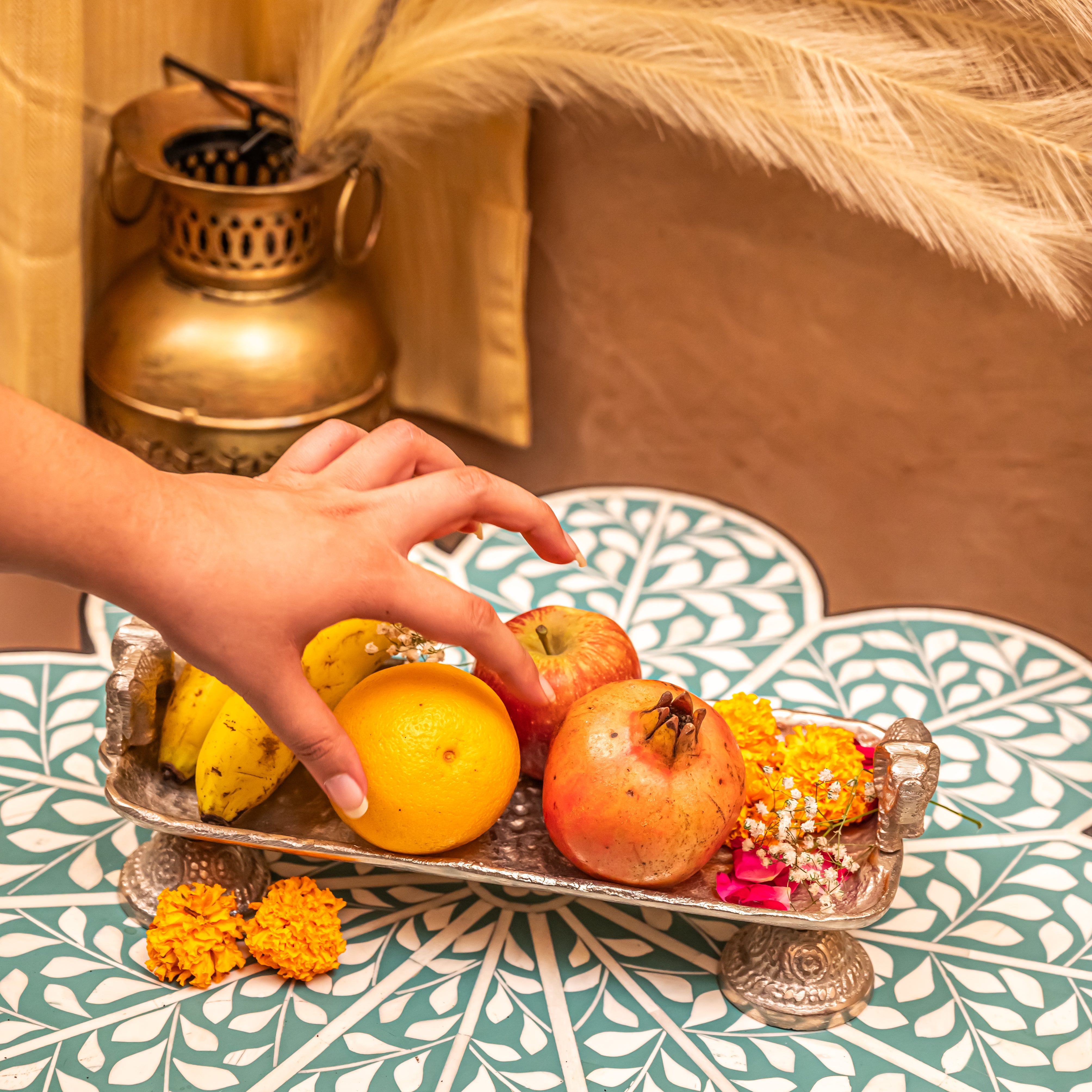 Silver-Plated Elephant-Handled Serving Tray