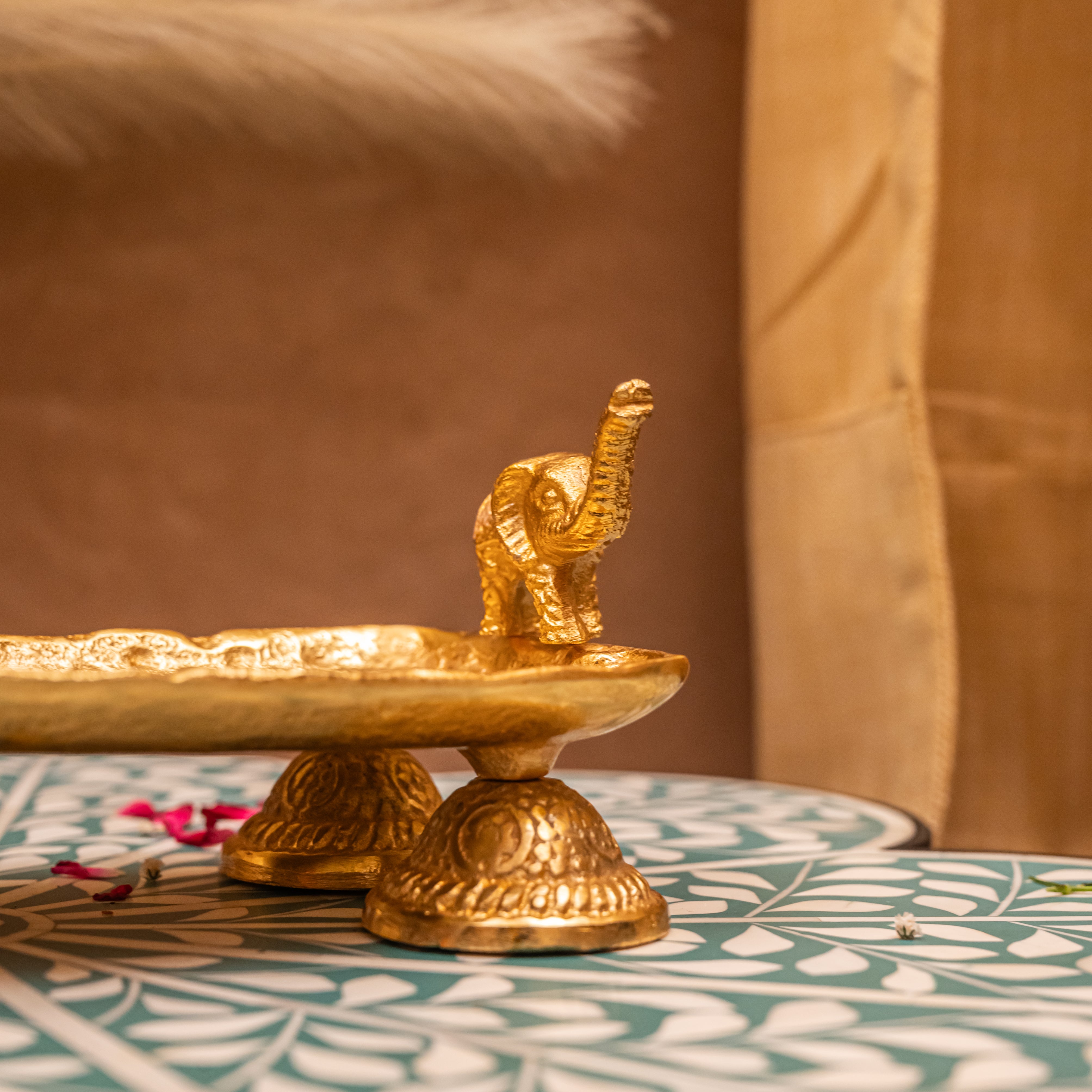 Gold-Plated Elephant-Handled Serving Tray