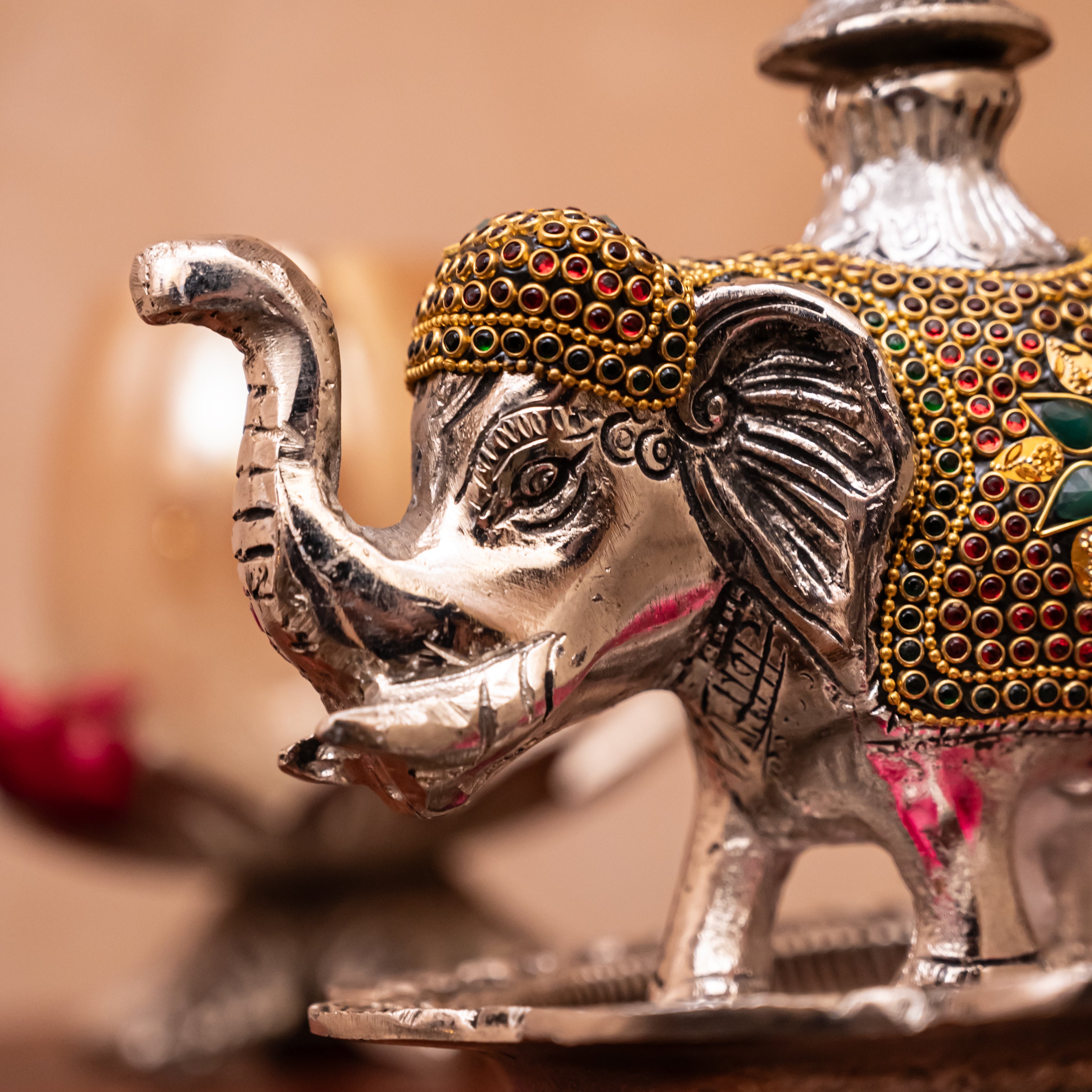 Stonework Elephant & Peacock Decorative Diya